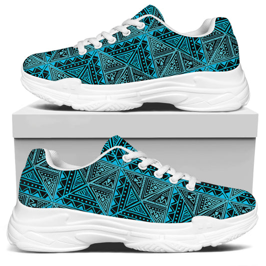 Turquoise African Ethnic Pattern Print White Chunky Shoes