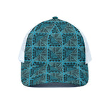 Turquoise African Ethnic Pattern Print White Mesh Trucker Cap