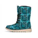 Turquoise African Ethnic Pattern Print Winter Boots