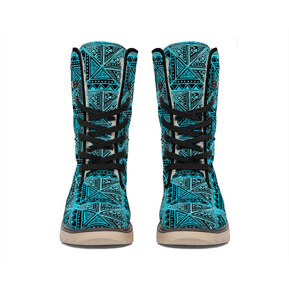 Turquoise African Ethnic Pattern Print Winter Boots