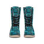 Turquoise African Ethnic Pattern Print Winter Boots