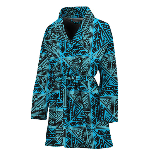 Turquoise African Ethnic Pattern Print Women's Bathrobe