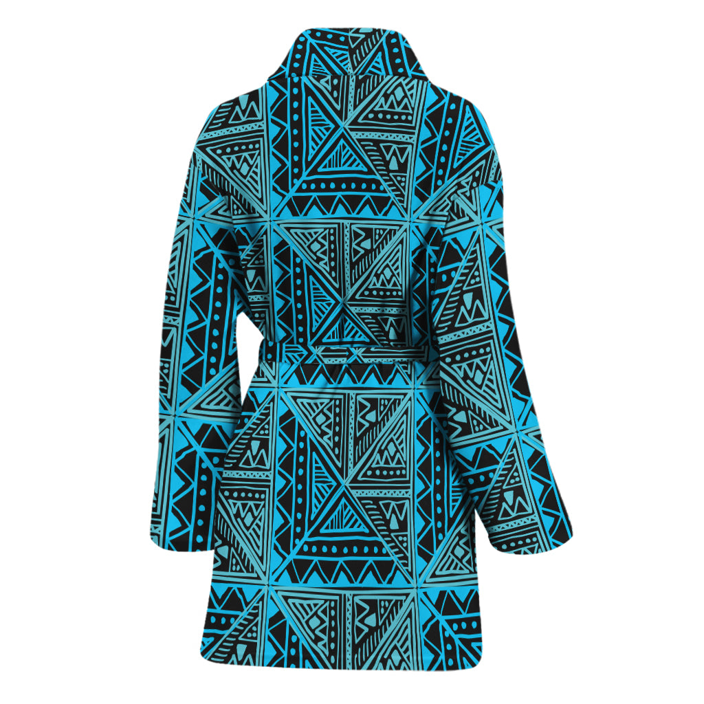 Turquoise African Ethnic Pattern Print Women's Bathrobe