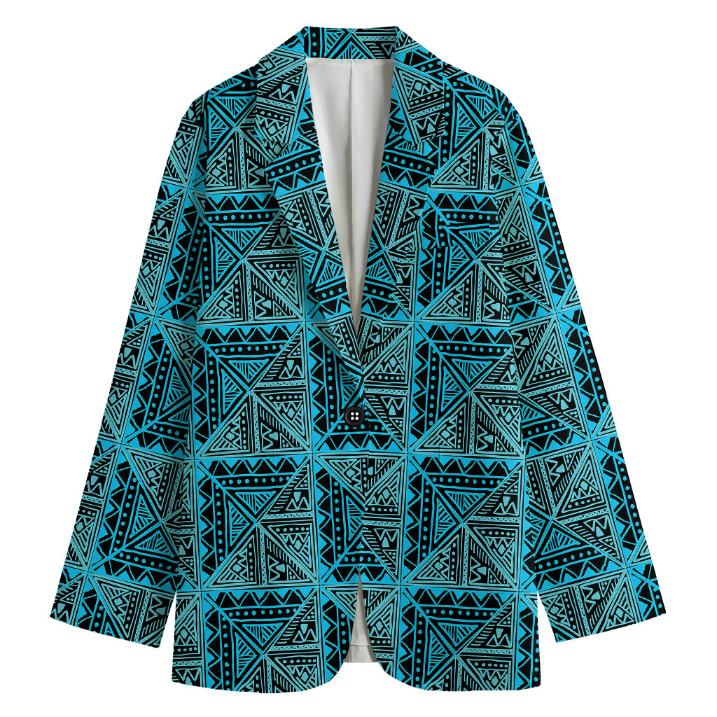 Turquoise African Ethnic Pattern Print Women's Blazer