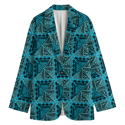 Turquoise African Ethnic Pattern Print Women's Blazer