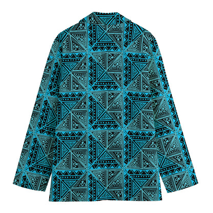 Turquoise African Ethnic Pattern Print Women's Blazer