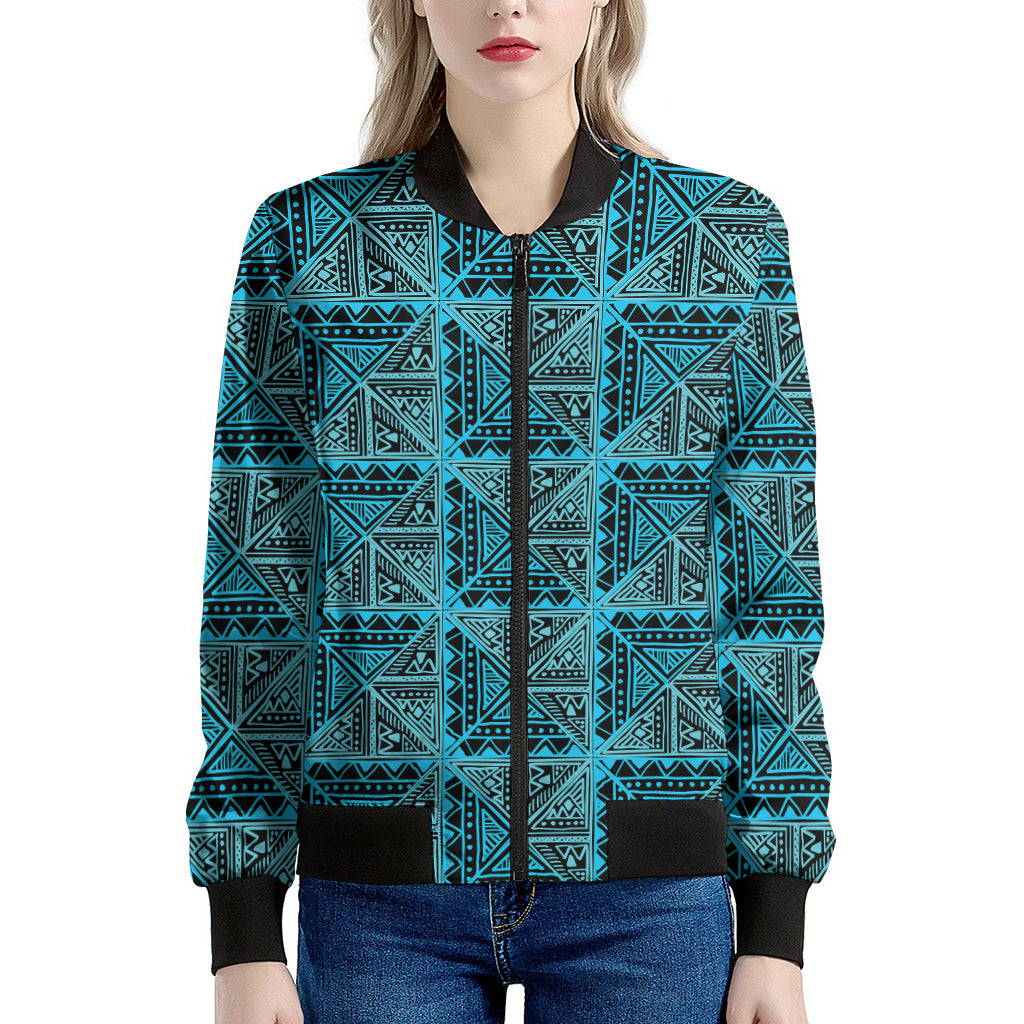 Turquoise African Ethnic Pattern Print Women's Bomber Jacket