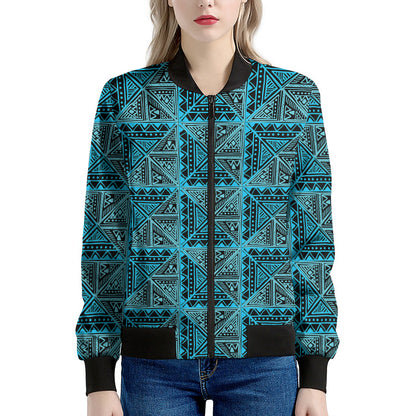 Turquoise African Ethnic Pattern Print Women's Bomber Jacket