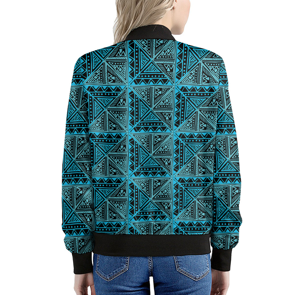 Turquoise African Ethnic Pattern Print Women's Bomber Jacket