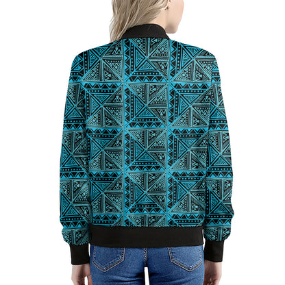 Turquoise African Ethnic Pattern Print Women's Bomber Jacket