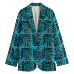 Turquoise African Ethnic Pattern Print Women's Cotton Blazer
