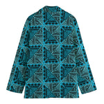 Turquoise African Ethnic Pattern Print Women's Cotton Blazer