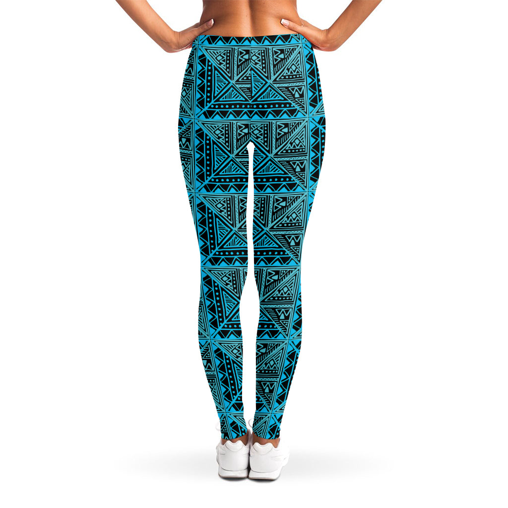 Turquoise African Ethnic Pattern Print Women's Leggings