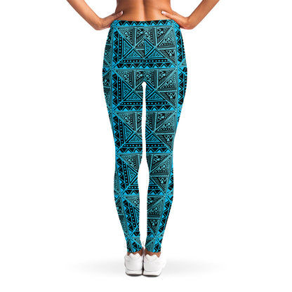 Turquoise African Ethnic Pattern Print Women's Leggings