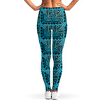 Turquoise African Ethnic Pattern Print Women's Leggings
