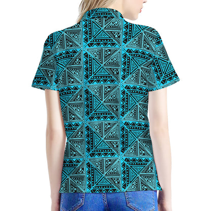 Turquoise African Ethnic Pattern Print Women's Polo Shirt