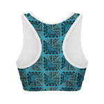 Turquoise African Ethnic Pattern Print Women's Sports Bra