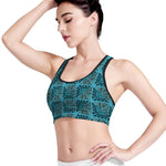 Turquoise African Ethnic Pattern Print Women's Sports Bra