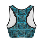 Turquoise African Ethnic Pattern Print Women's Sports Bra