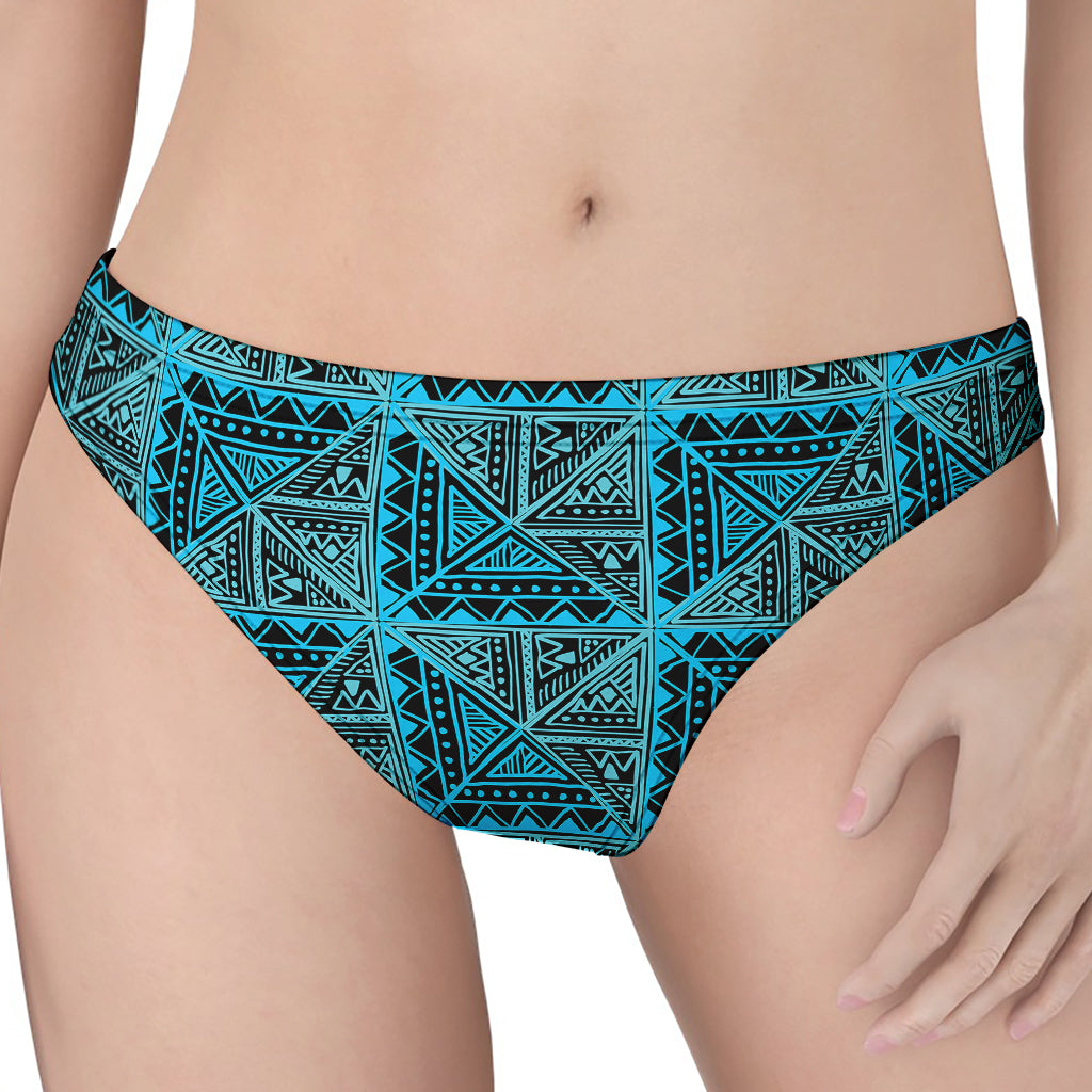 Turquoise African Ethnic Pattern Print Women's Thong