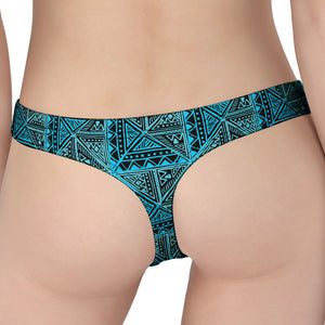 Turquoise African Ethnic Pattern Print Women's Thong