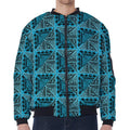 Turquoise African Ethnic Pattern Print Zip Sleeve Bomber Jacket