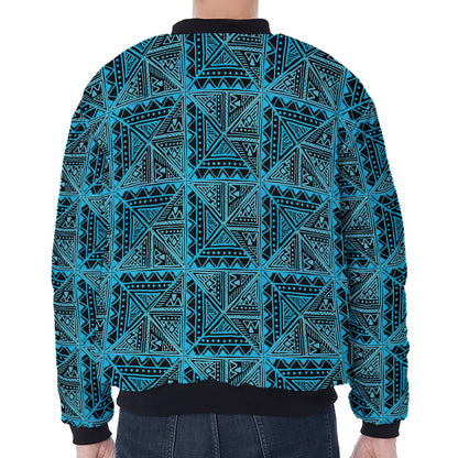 Turquoise African Ethnic Pattern Print Zip Sleeve Bomber Jacket