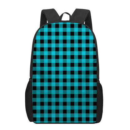 Turquoise And Black Buffalo Check Print 17 Inch Backpack