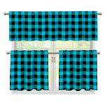 Turquoise And Black Buffalo Check Print 3 Piece Kitchen Curtains