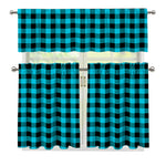 Turquoise And Black Buffalo Check Print 3 Piece Kitchen Curtains