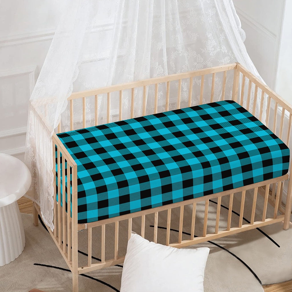Turquoise And Black Buffalo Check Print Baby Crib Sheet