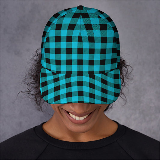 Turquoise And Black Buffalo Check Print Baseball Cap