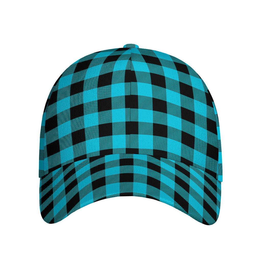 Turquoise And Black Buffalo Check Print Baseball Cap