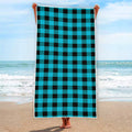 Turquoise And Black Buffalo Check Print Beach Towel