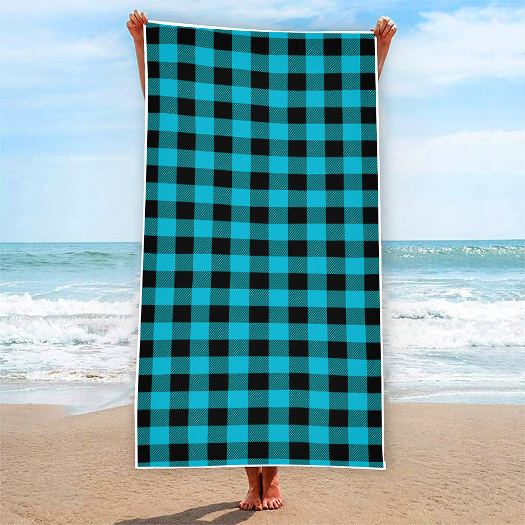 Turquoise And Black Buffalo Check Print Beach Towel