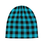Turquoise And Black Buffalo Check Print Beanie