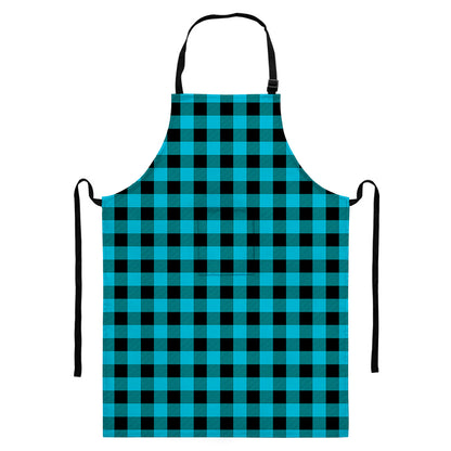 Turquoise And Black Buffalo Check Print Bib Apron With Pocket