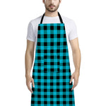 Turquoise And Black Buffalo Check Print Bib Apron With Pocket