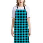 Turquoise And Black Buffalo Check Print Bib Apron With Pocket