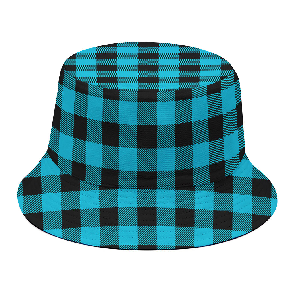 Turquoise And Black Buffalo Check Print Bucket Hat