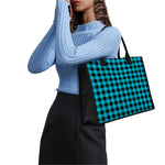 Turquoise And Black Buffalo Check Print Canvas Tote Bag
