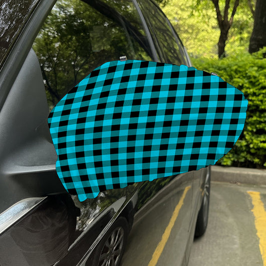 Turquoise And Black Buffalo Check Print Car Side Mirror Covers