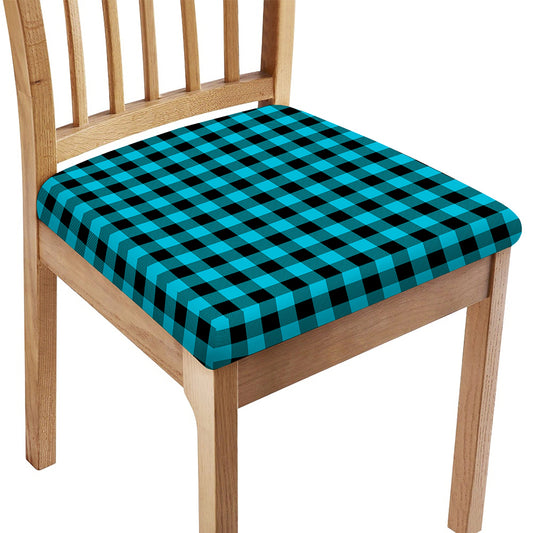 Turquoise And Black Buffalo Check Print Chair Cushion Cover