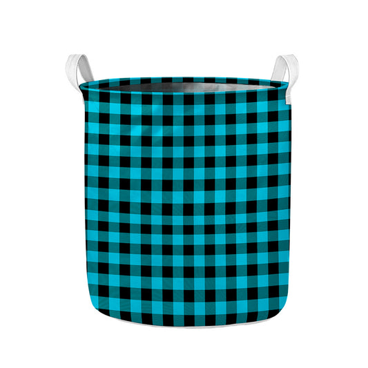 Turquoise And Black Buffalo Check Print Collapsible Laundry Basket