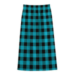 Turquoise And Black Buffalo Check Print Cotton Front Slit Maxi Skirt
