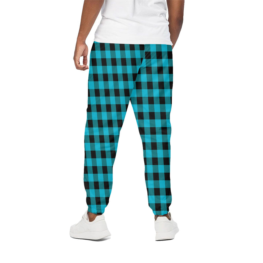 Turquoise And Black Buffalo Check Print Cotton Pants