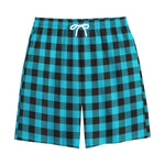 Turquoise And Black Buffalo Check Print Cotton Shorts