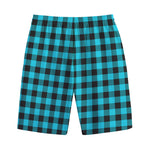 Turquoise And Black Buffalo Check Print Cotton Shorts
