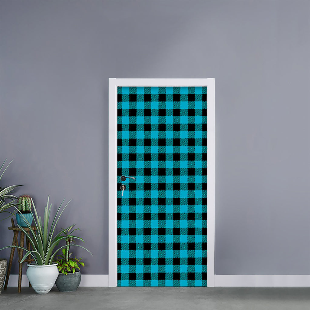 Turquoise And Black Buffalo Check Print Door Sticker