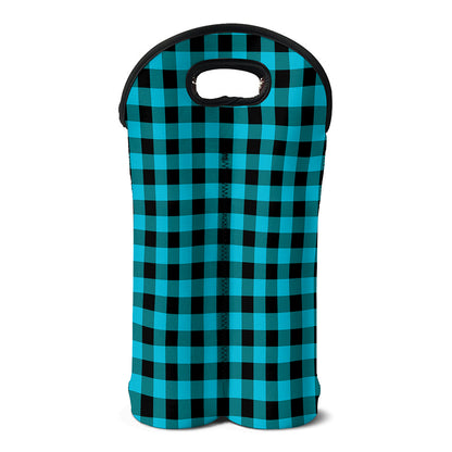 Turquoise And Black Buffalo Check Print Double Neoprene Wine Tote